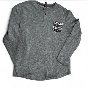 Men’s Volcom Blue/Gray Long Sleeve Henley Tee with Aztec Pocket Design